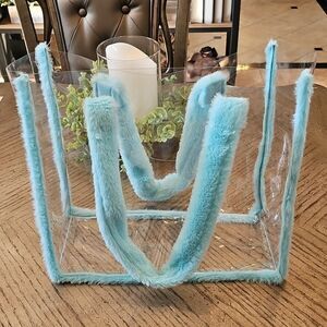 Clear Tote Fuzzy Blue Handles